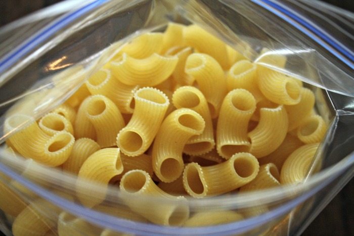 dry pasta in plastic bag